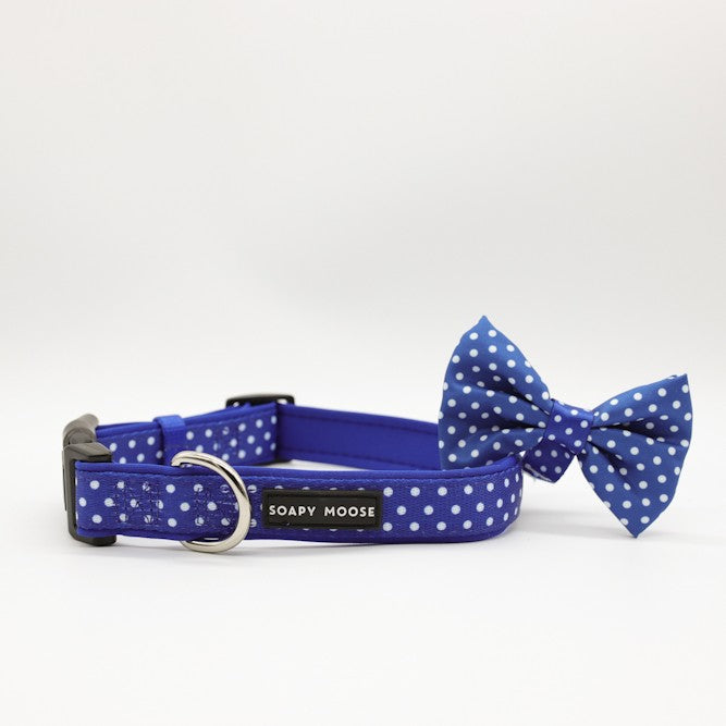 SOAPY MOOSE - Blue & White Polka Dots Collar & Bow Tie