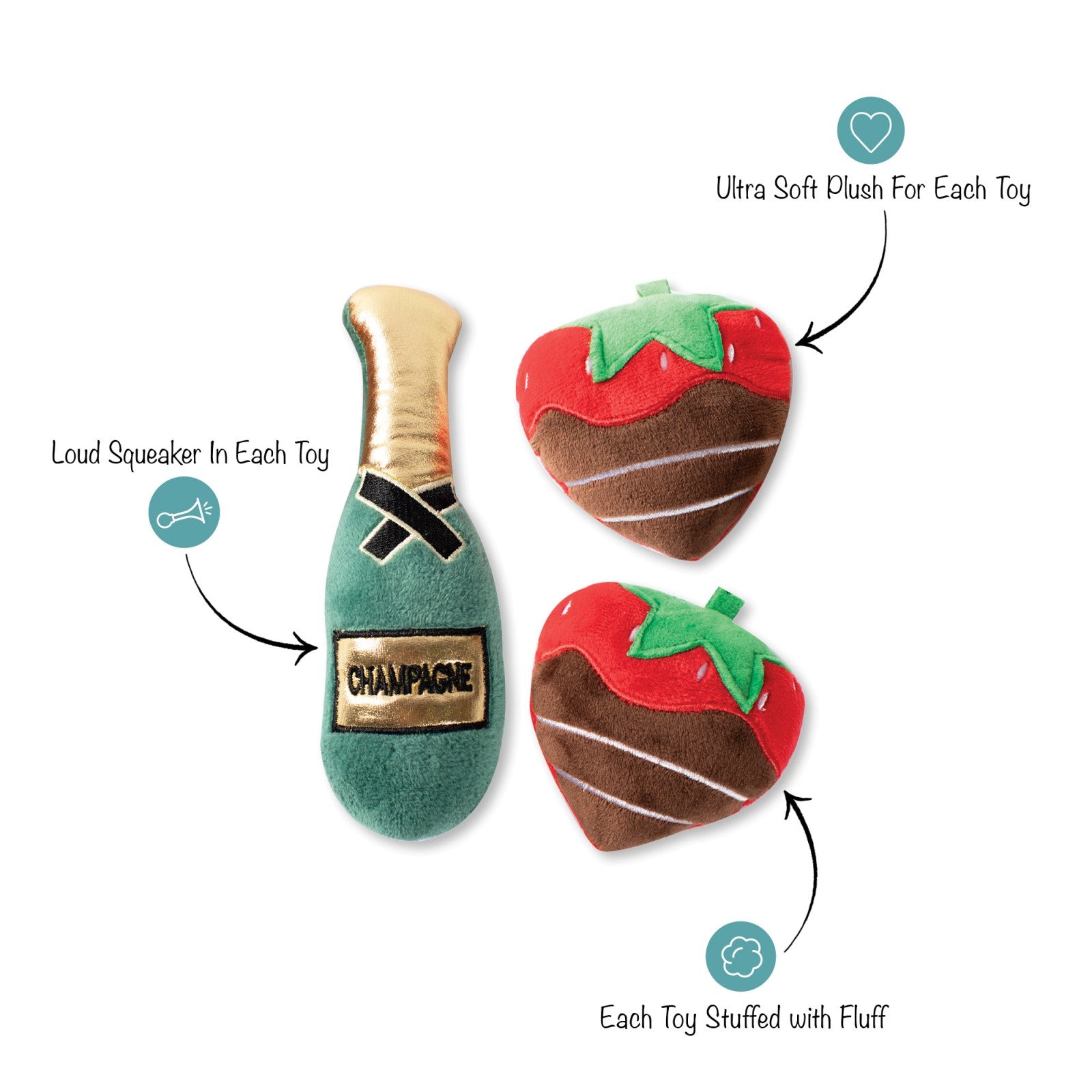 FRINGE STUDIO - Champagne Strawberry 3-piece Small Dog Toy Set
