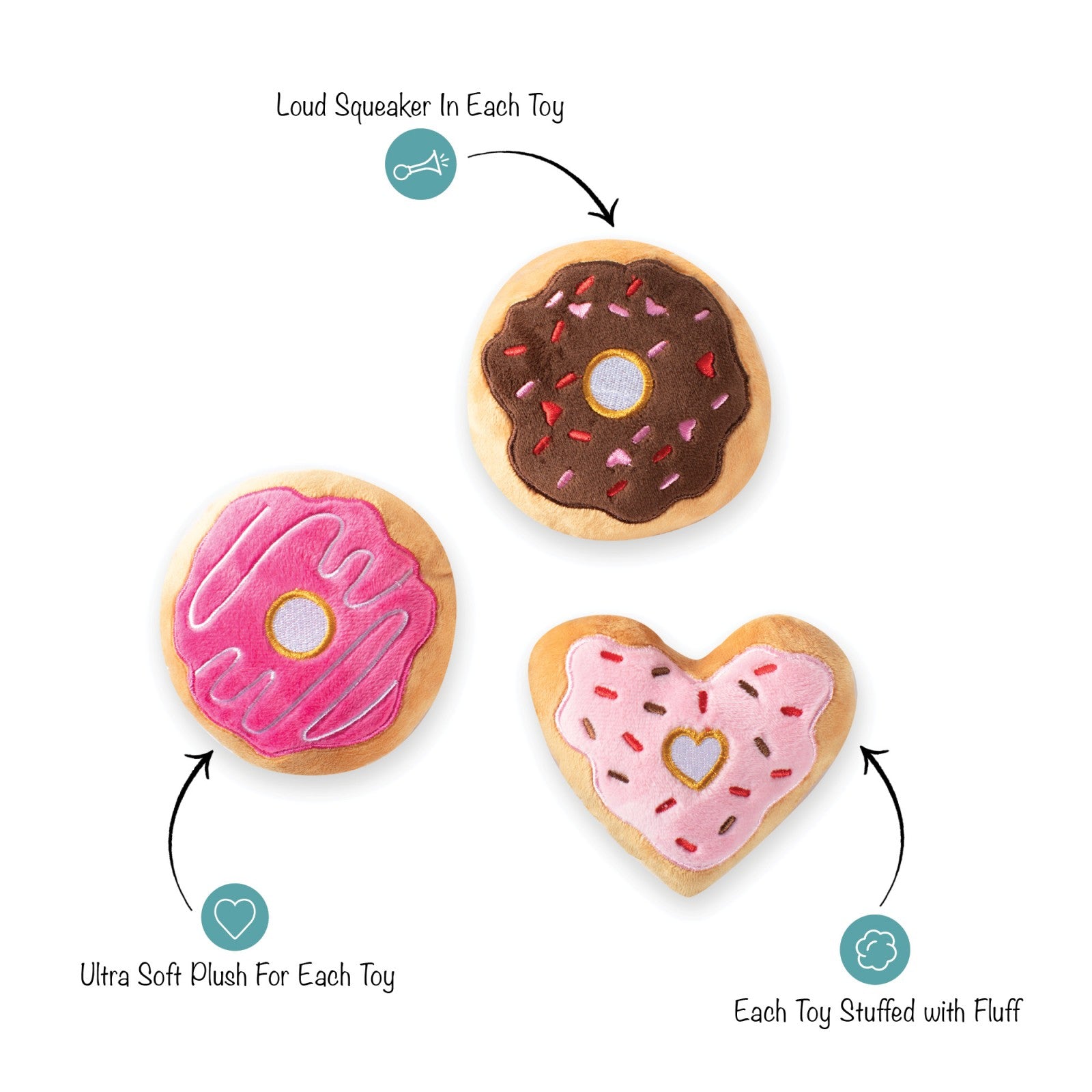 FRINGE STUDIO - Donut U Know I Love U 3-piece Small Dog Toy Set
