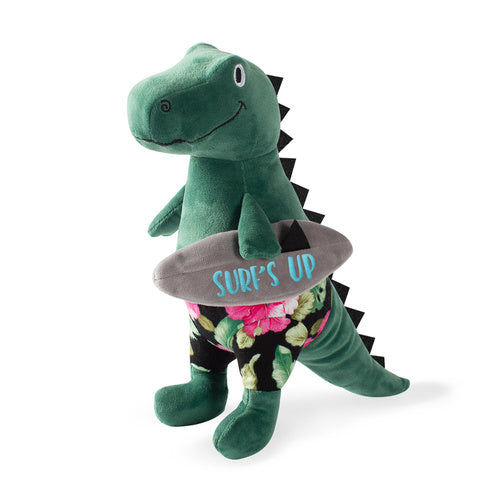 FRINGE STUDIO - Surfer Bro Surfing T-Rex Plush Squeaker Dog Toy