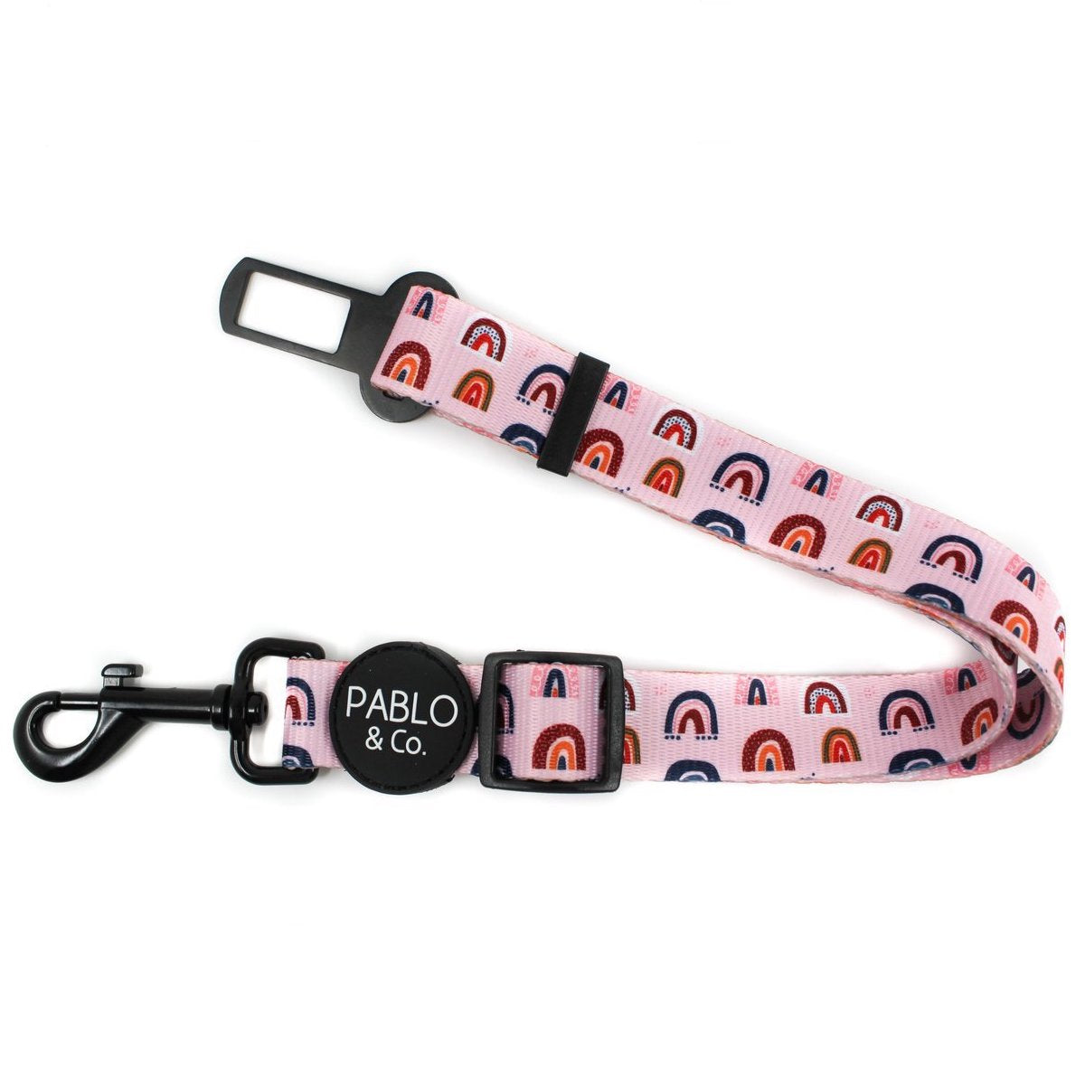 PABLO & CO - Pink Rainbows Adjustable Dog Car Restraint