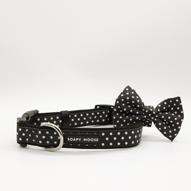SOAPY MOOSE - Black & White Polka Dots Collar & Bow Tie
