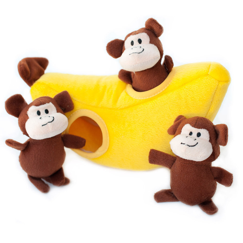 ZIPPY PAWS - Zippy Burrow Monkeys 'n Banana Interactive Dog Toy