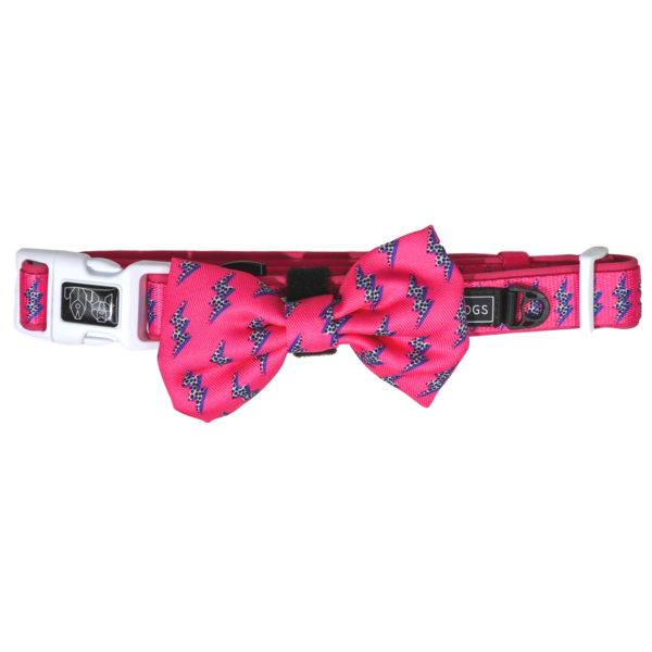 [LAST CHANCE] BIG & LITTLE DOGS - Pink Lightning Dog Collar & Bow Tie
