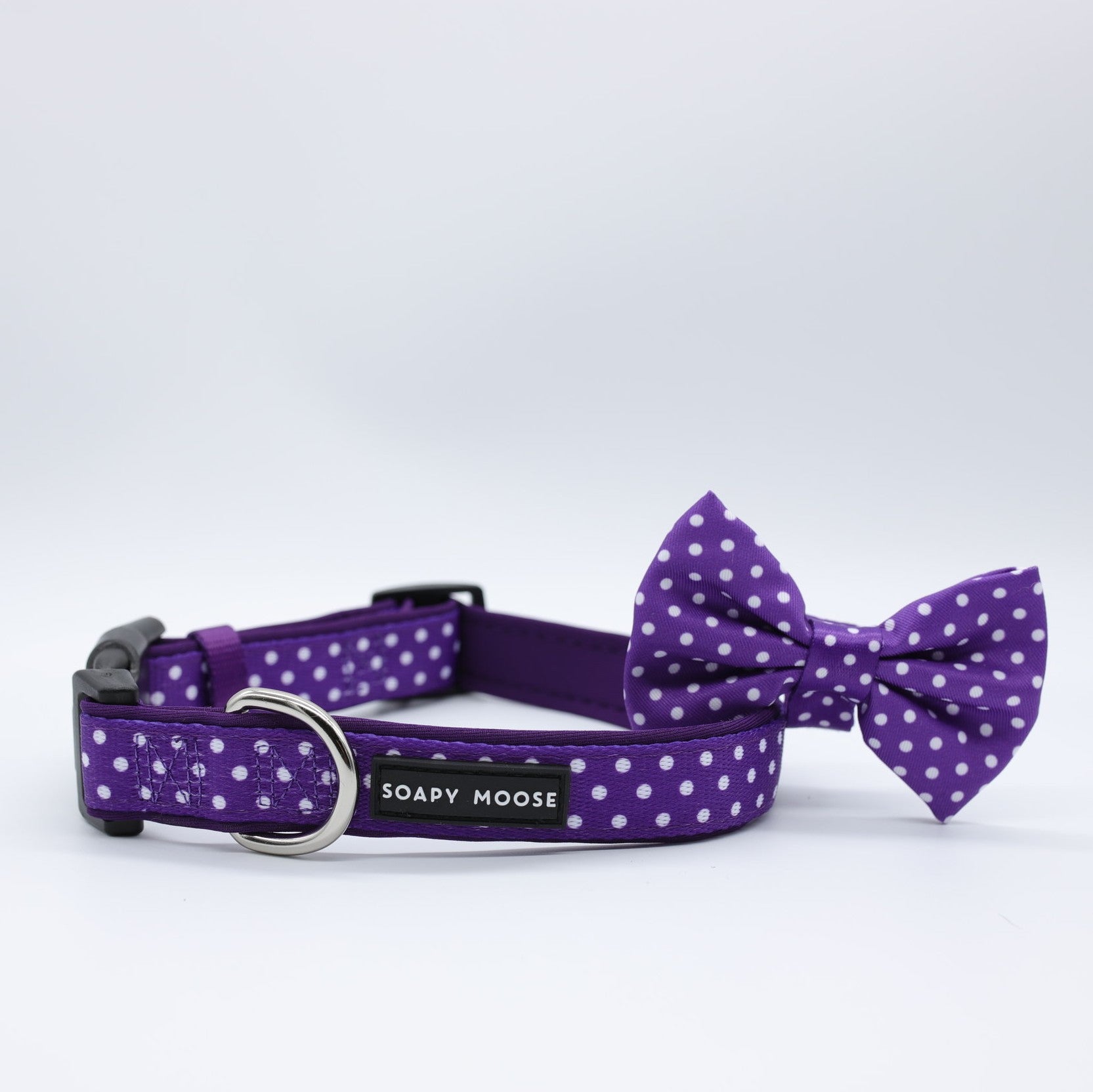 SOAPY MOOSE - Purple & White Polka Dots Collar & Bow Tie